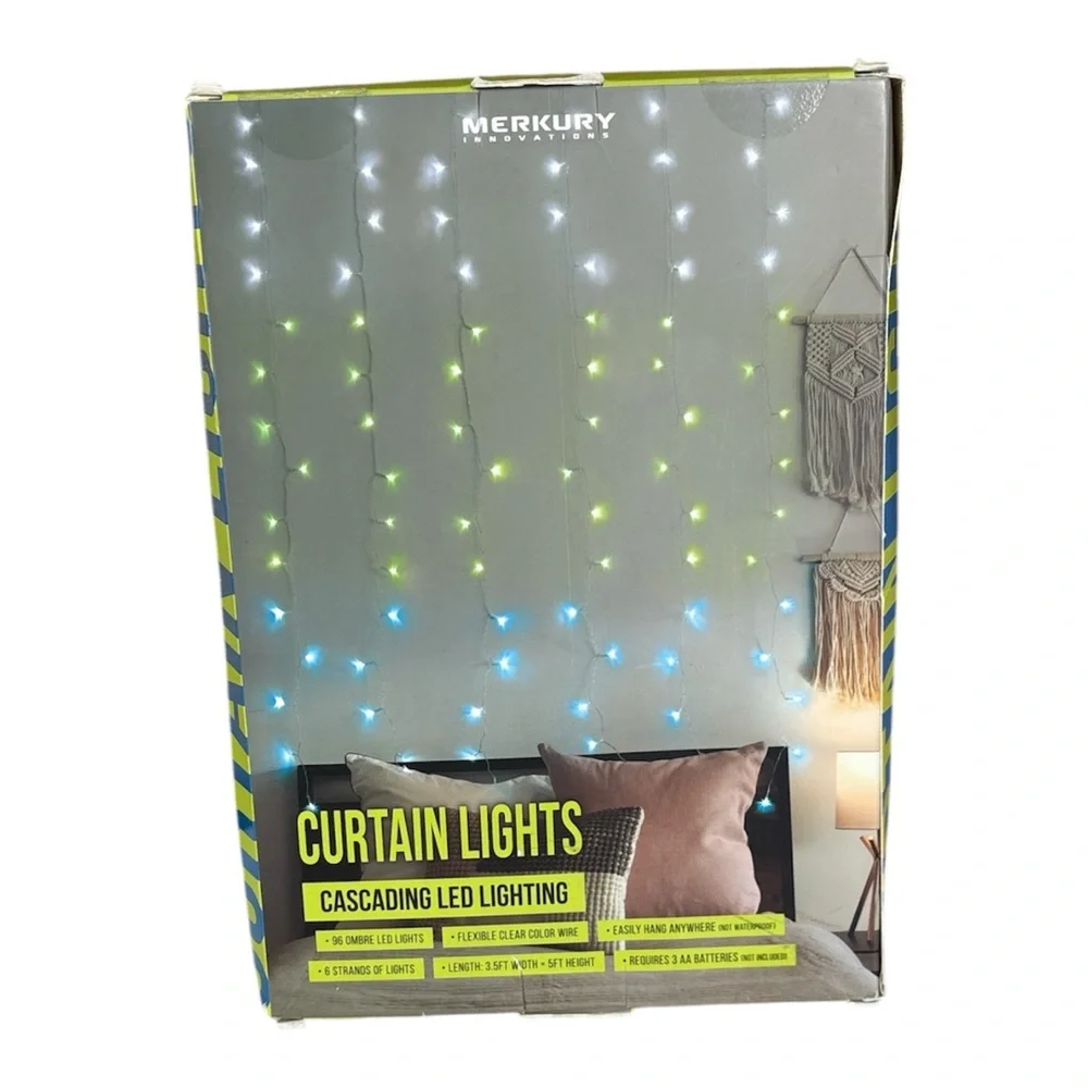 Cascading 96 LED Curtain Lights - White and Green 3.5 × 5 feet